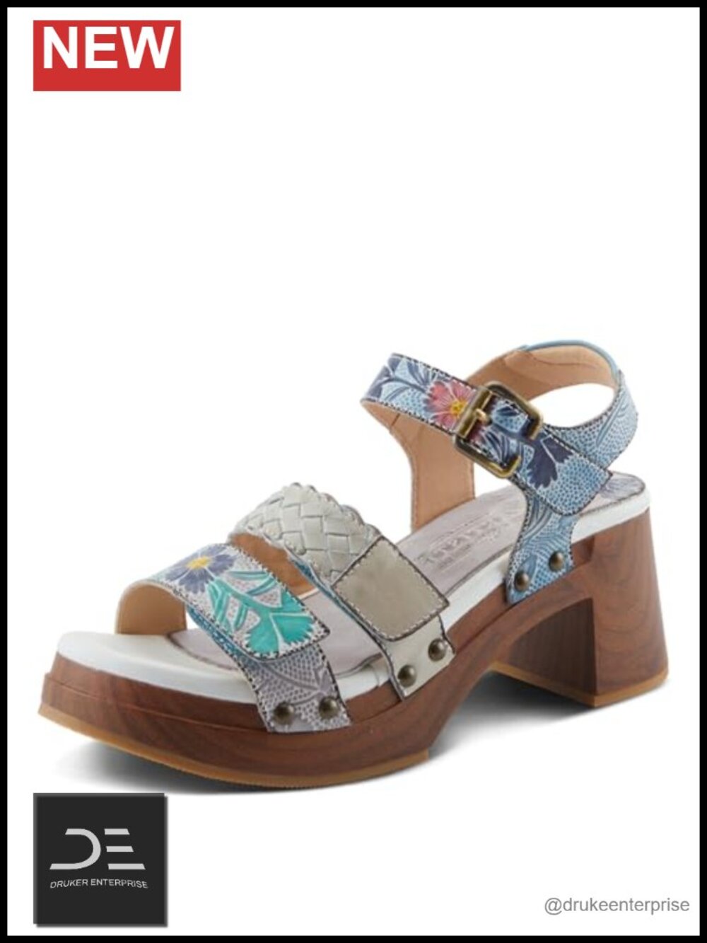 L'Artiste Retropel Women's Leather Platform Sandals Adjustable Slingback